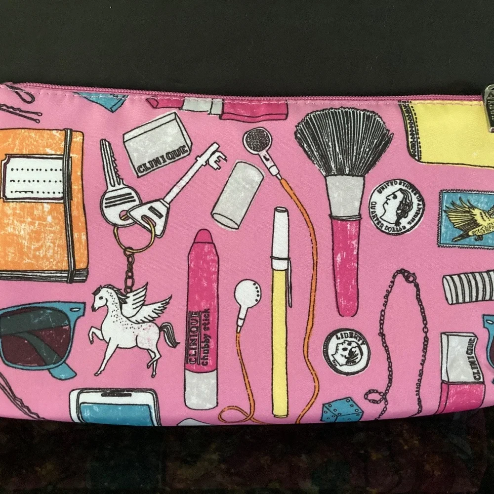 Clinique Pink Print Cosmetics Bag With Makeup/Cell Phone/Keys & More/NEW!!!
